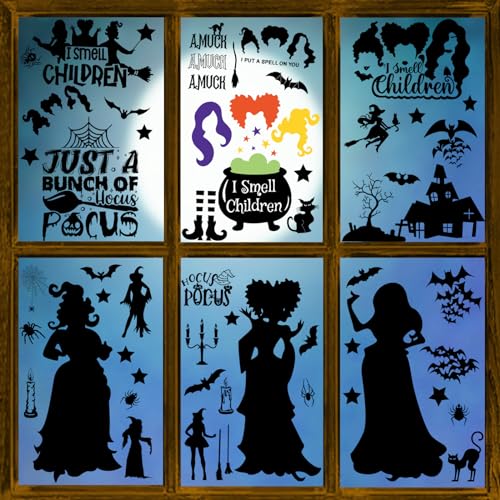 Hocus Pocus Halloween Window Clings Set - 9 Sheets, 91 Reusable Stickers