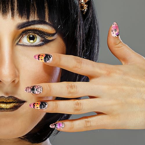 Halloween Press On Nails 96 Pcs with Adhesive Tabs - Pumpkin Spider Bat Design - Halloween Nail Art - Variation: Halloween Nail 1 Box