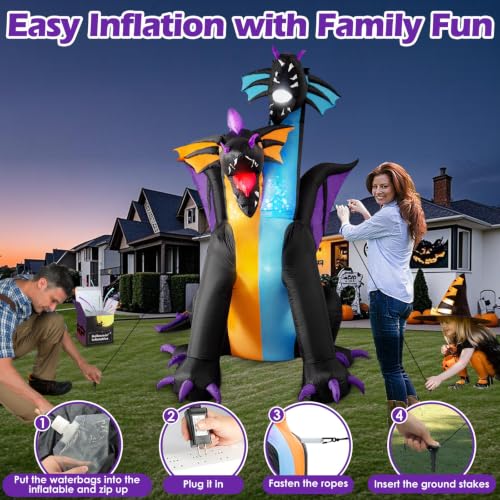 7FT Halloween Inflatable Dragon Decoration - Purple Two-Headed Outdoor Blow Up