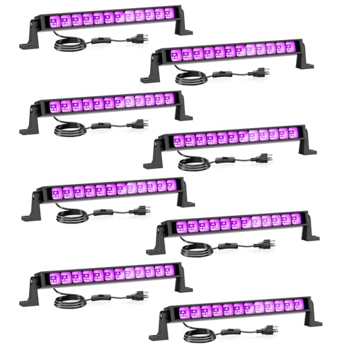 8 Pack 42W Black Light Bar Set for Halloween Parties and Glow Events - Plug & Switch