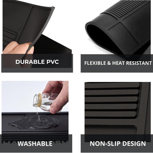 HAPPYPOSH Magnetic Barber Mat for Clippers, Large Professional Barber Station Mat with 6 Strong Magnets, Non-Slip Rubber Barber Tool Organizer for Salon Stations, 20" x 14" Black