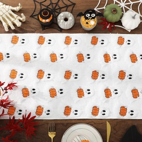 Halloween Table Runner Plush Ghost Pumpkin Decor 13.8 x 72 Inch