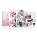 Leopard Canvas Wall Art Prints for Woman Bedroom - Pink, 60x32 Inches - 5 Piece Set