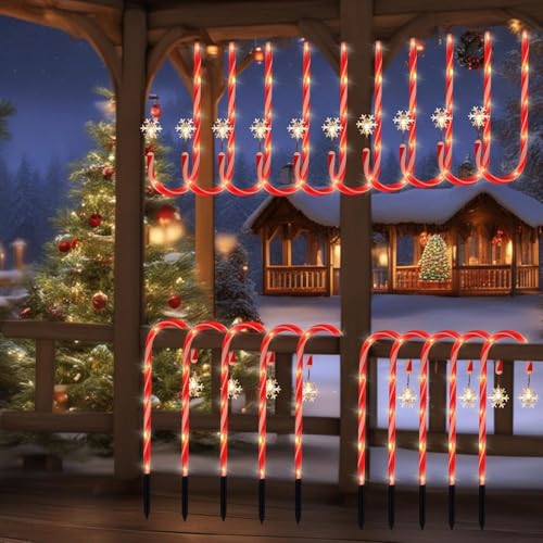 Solar Candy Cane Pathway Lights Set - 20 Warm White Outdoor Christmas Yard Decor - Variation of 20 Pack - Warm White