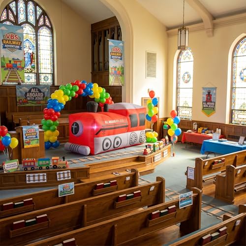 Inflatable Train Decorations for Party & Outdoor Events - 5 ft Tall, Weather-Resistant, LED Lighted Display