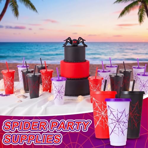 Spider Theme Plastic Party Cups 24 oz with Lids & Straws - 24 Pieces Variation of THIS listing