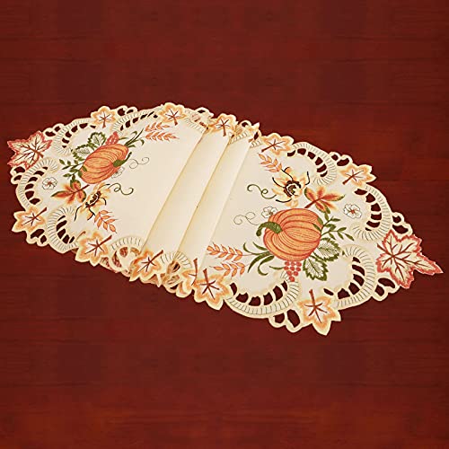 Simhomsen Embroidered Thanksgiving Harvest Pumpkins Table Runner 14x120 Inches - Fall Decor