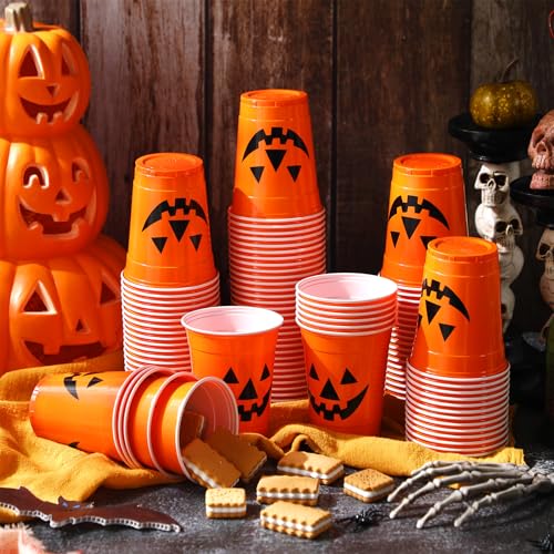 Halloween Plastic Cups 12 oz Jack-o-Lantern Party Cups - 50 Pack