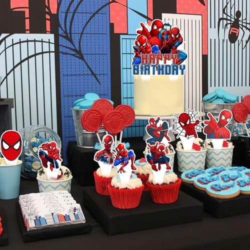 Spider Web Birthday Decorations Set with Balloons & Toppers for Kids Party