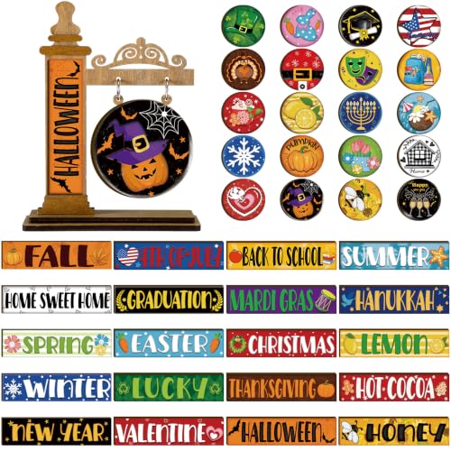 Interchangeable Wooden Holiday Sign Set - Dark Brown, 41 Pcs Seasonal Decor