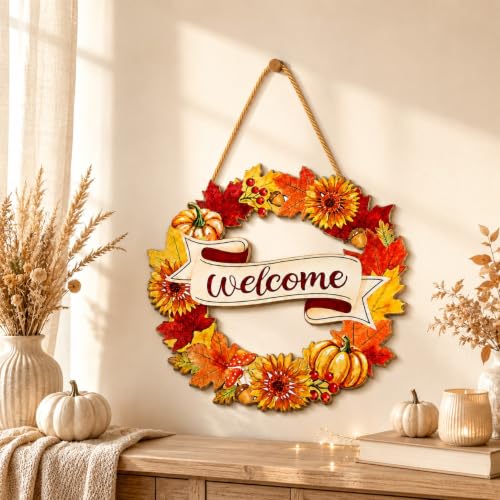 Fall Welcome Door Sign - Fall Wreath Pumpkin Thanksgiving Front Door Sign - FallWelcome