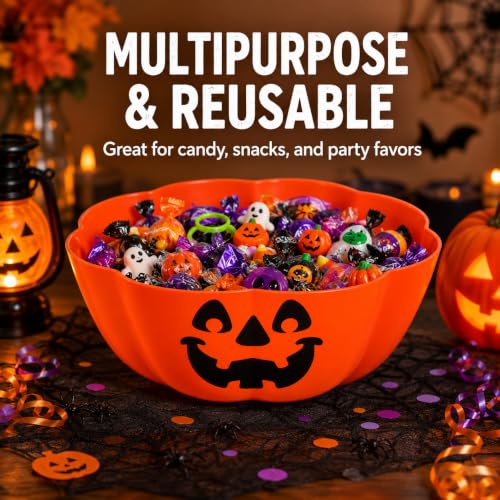 Halloween Pumpkin Candy Bowl - Large Plastic Trick-Or-Treat Dish for Parties