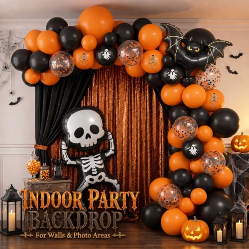 Halloween Balloon Arch Kit with Bat & Skeleton Foil Balloons - Orange Black Variation