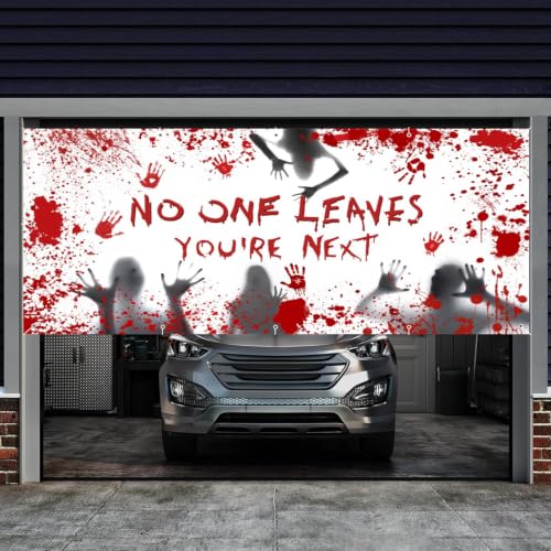 Halloween Blood Handprint Garage Door Cover Banner 18x7ft - Spooky Outdoor Decor Variation of THIS listing