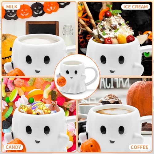 Halloween Ghost Mug with Pumpkin - 20 oz Ceramic Coffee Cup, White, Orange & Black Variation