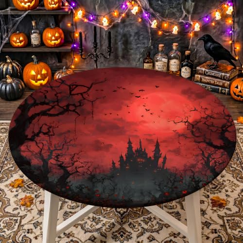 Halloween Round Fitted Tablecloth - 48 Inch Cover for 42-46 Inch Tables