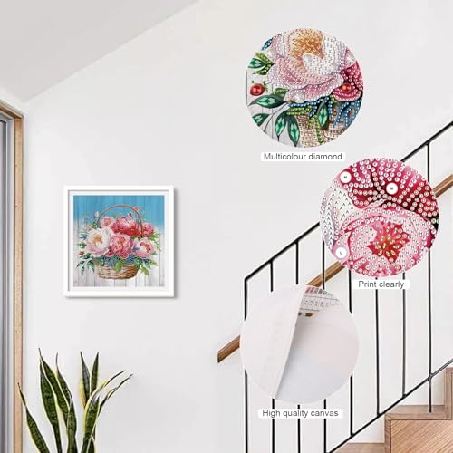 Diamond Art Kit for Adults 12x12 Inch Peony Flower Basket Special Shape