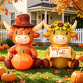 Fall Inflatable Highland Cow Couple with Pumpkin & Welcome Sign - 6 FT Outdoor Decor - Variation: Highland Cow