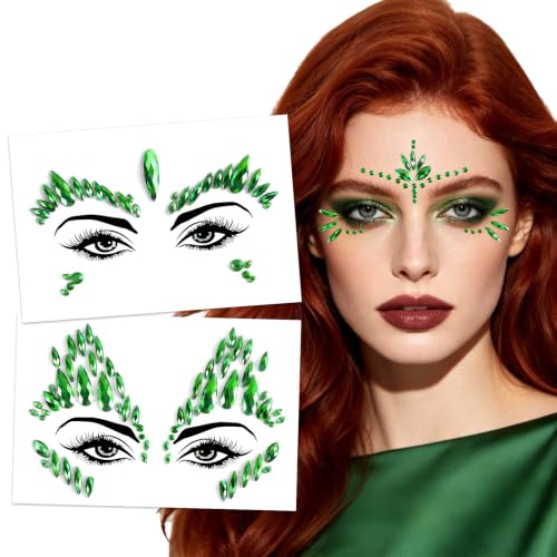 Halloween Green Face Gems Jewels Stickers - Ivy Style, 6 Pcs Face Art Accessories