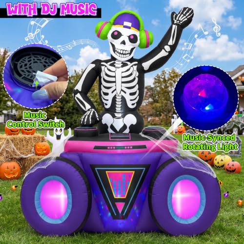 6FT Halloween Skeleton Inflatable with Music LED Lights Outdoor Decoration