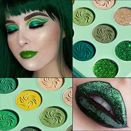 Avocado Green Eyeshadow Palette - 15 Color Pigmented Glitter & Matte Makeup