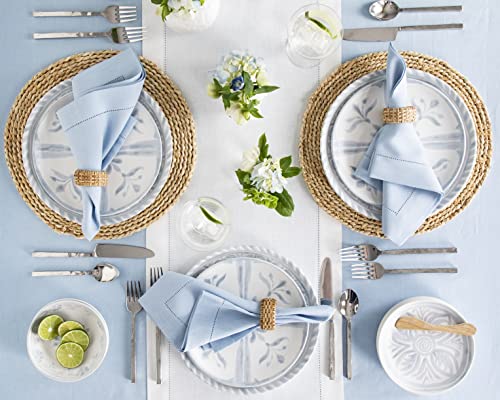 White Linen Table Runner 14x132 Inches with Classic Hemstitch - Solino Home