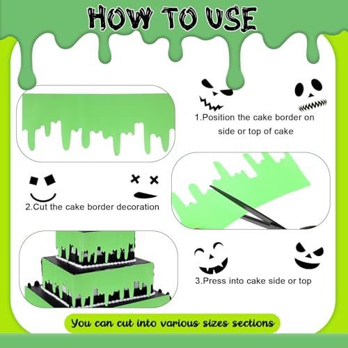 Neon Ghost Cake Border Decor - Green Dripping Halloween Party Wrap - 2 Rolls
