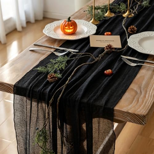 3-Pack Black Cheesecloth Table Runner 120 Inch for Holiday & Event Decor - Variation: 35x120 Inches