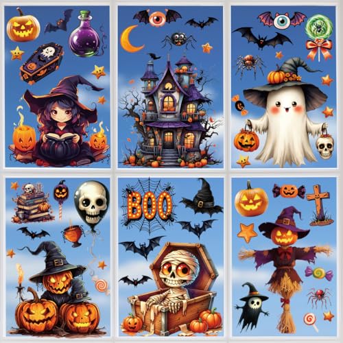 Halloween Window Clings Set - 82PCS Spooky & Cute Ghost Witch Zombie Decor