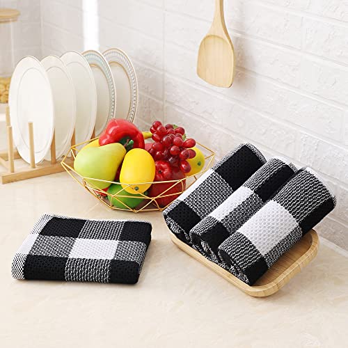 White & Black Check Cotton Waffle Weave Kitchen Towels 13x28 Inches - 4 Pack