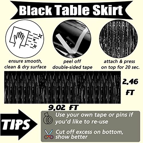Black Metallic Foil Fringe Table Skirts 6 Pack - 29x108 Inch Party Decor