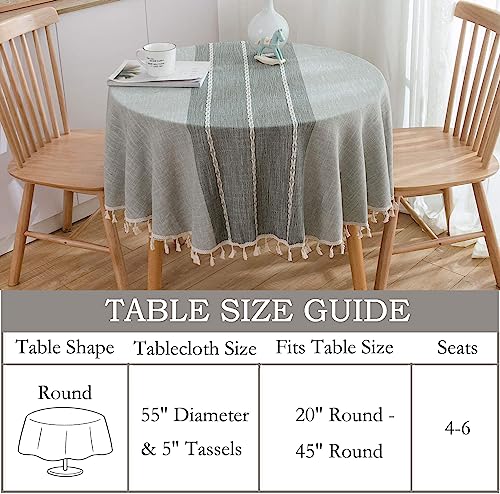 Heavy Weight Cotton Linen Round Tablecloth with Tassels - Grey, 60 Inch - ColorBird Variation of Grey / 60" (Round)