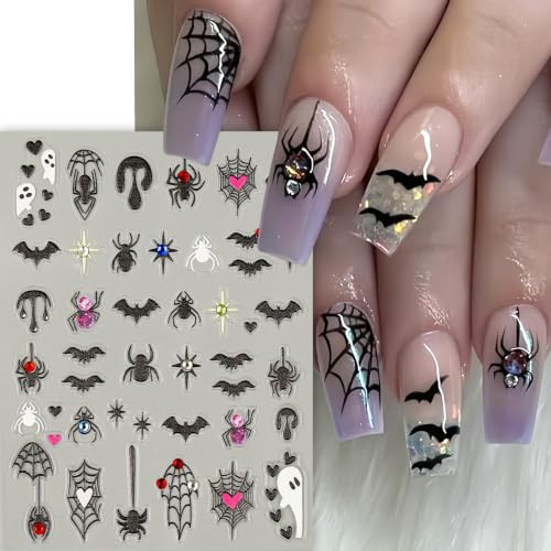 Halloween Nail Stickers Set - 8 Sheets Spooky Ghost Bat Pumpkin Web Rhinestones - Variation of THIS listing
