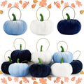 Blue Velvet Fall Pumpkin Hanging Ornaments - 16 Pcs Thanksgiving Decor