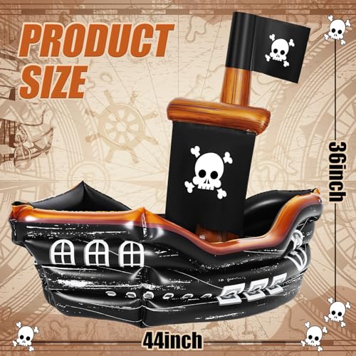 Inflatable Pirate Ship Drink Cooler with Skull Flag - Classic Colors, 36x44 Inches