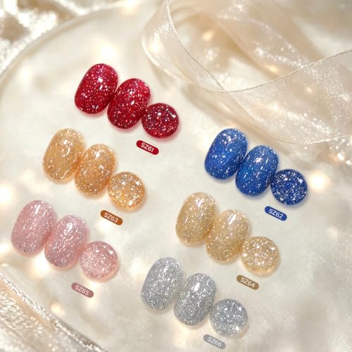 Snowbell Chime Christmas Reflective Glitter Gel Polish Set - 6 Colors with Variation