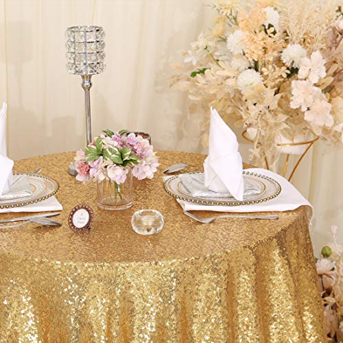 Amber Gold Sequin Round Tablecloth 120 Inch Sparkly Overlay for Weddings & Parties