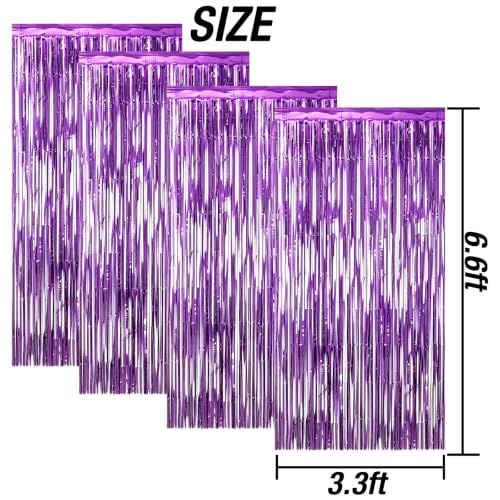 Purple Foil Fringe Curtains 4-Pack Party Backdrop for Events & Celebrations