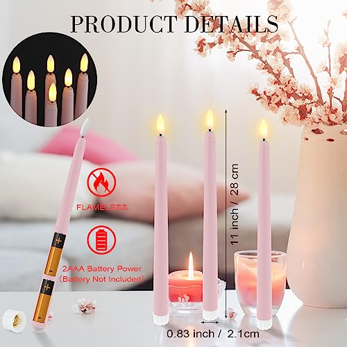 Pink Flameless LED Taper Candles Pack - 11 Inch, Safe Halloween Decor