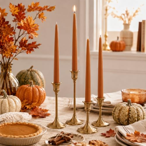 Pumpkin Scented Taper Candles - Orange 10 Inch Long Candlesticks, 4PCS - Fall Decor