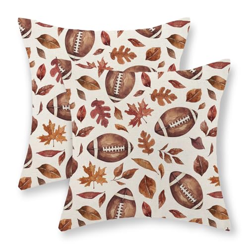Football Maple Leaf Fall Pillow Covers 24x24 Set of 2 - Autumn Thanksgiving Outdoor Decor