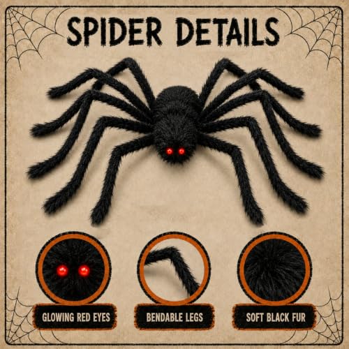 Halloween Decorations Set with 4.9 Ft Spider & 16.4 Ft Web - Yard & Party Decor