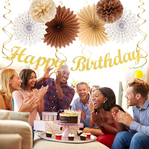 White Brown Champagne Boho Birthday Party Decorations Kit - 21pcs
