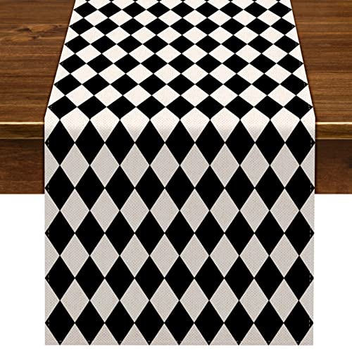 Nepnuser Black White Diamond Table Runner 13 x 72 Inches for Tea Party Dining