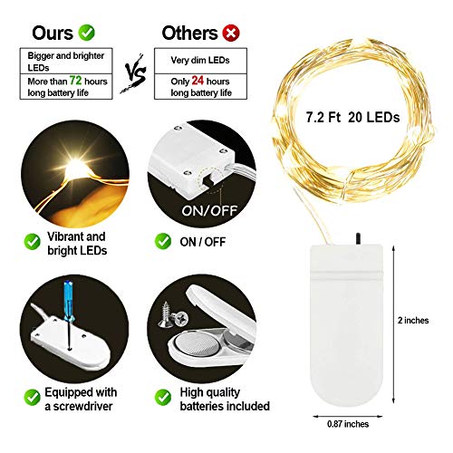 7.2 Ft Fairy Lights 24 Pack Battery Operated String Lights Waterproof Silver Wire Warm White