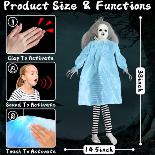 Halloween Animatronic Floating Corpse Decoration - 38 Inches, Motion-Activated, Sound & Light Effects