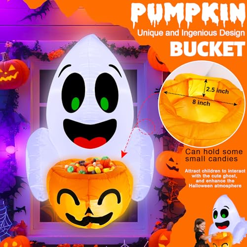 3.5 Ft Halloween Inflatable Ghost with Candy Bucket & LED Lights Outdoor Decor