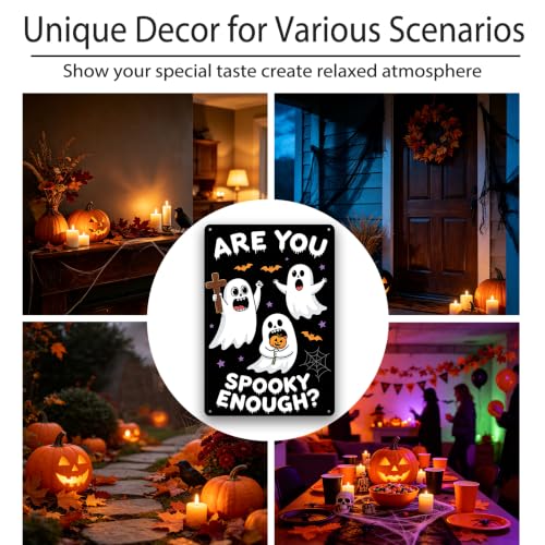Are You Spooky Enough? Halloween Ghost Metal Sign - 8x12 Inch Wall Decor