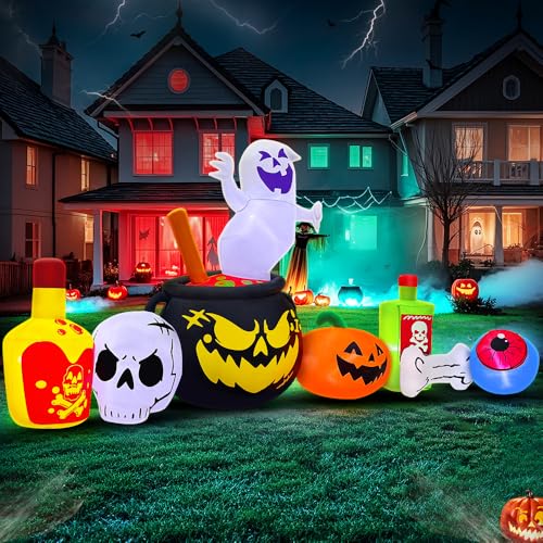8FT Outdoor Inflatable Ghost Decoration with LED Lights for Halloween Yard Lawn Garden
