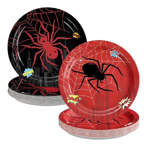 ReBlack Hero Spider Theme Paper Plates 9 Inch - 50 Pack, Party Supplies